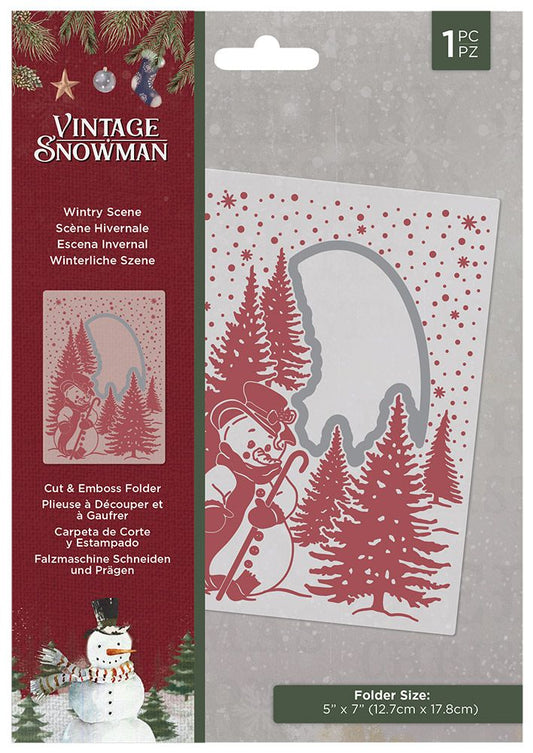 Vintage Snowman 5 x 7" Cut and Emboss Folder - Wintry Scene