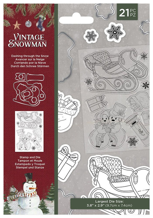 Vintage Snowman Stamp and Die - Dashing Through the Snow