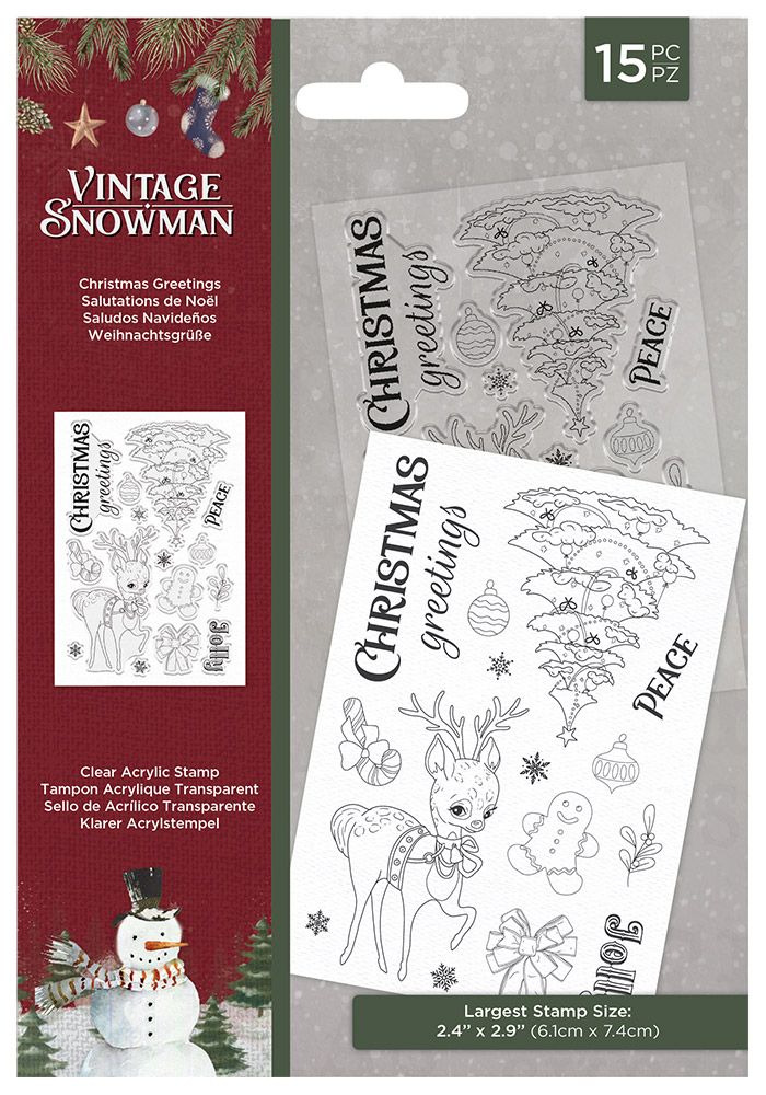 Vintage Snowman Clear Acrylic Stamp - Christmas Greetings