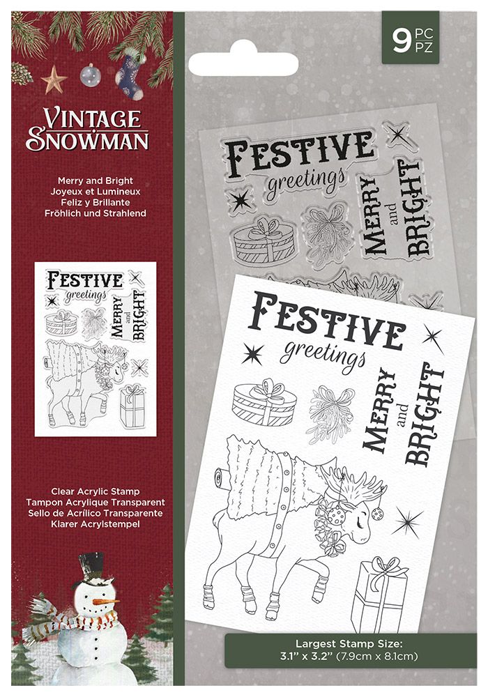 Vintage Snowman Clear Acrylic Stamp - Merry and Bright