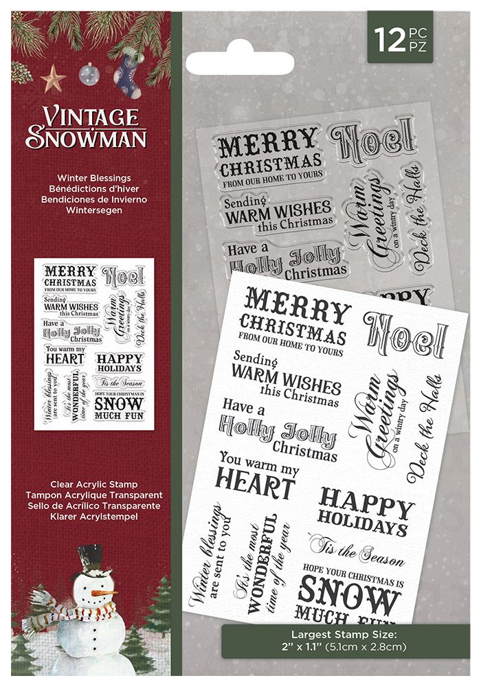 Vintage Snowman Clear Acrylic Stamp - Winter Blessings